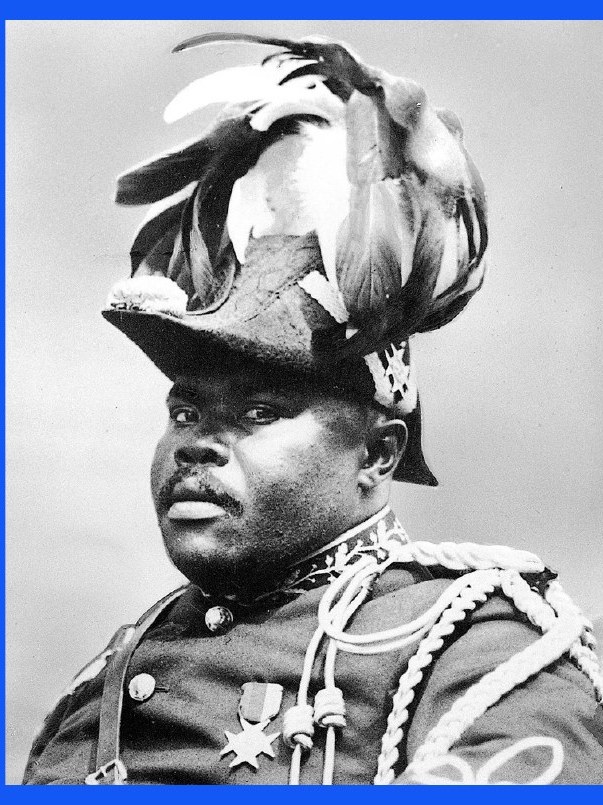 Marcus Garvey in UNIA ceremonial uniform and plumed hat